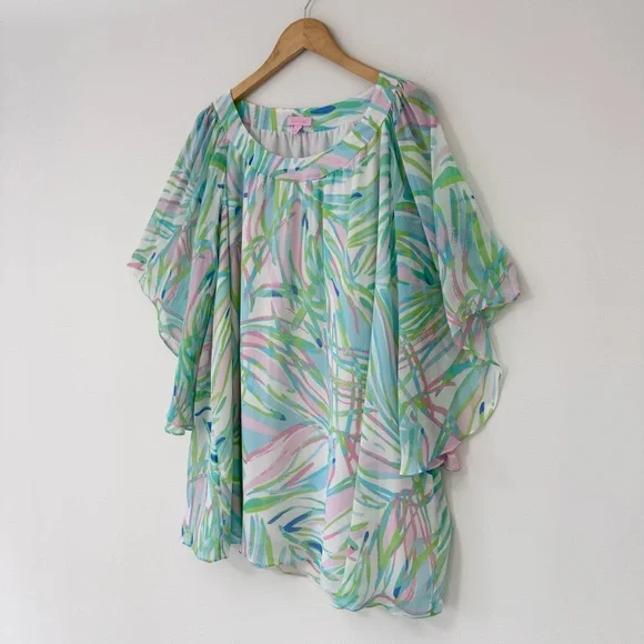 Lilly Pulitzer Silk Marietta Caftan Mini Dress in Salute Print Bell Sleeve Sz M - Picture 4 of 16